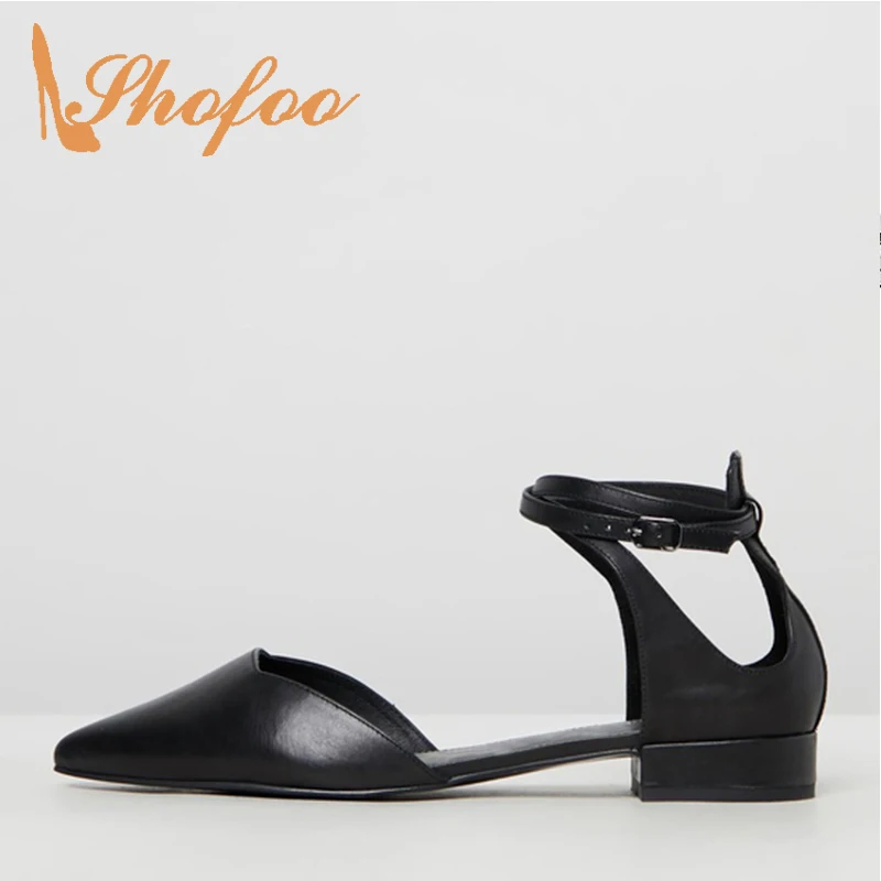 

Black Cross Tied Low Chunky Heels Sandals Woman Large Size 11 16 Soft Leather Buckle Strap For Ladies Summer Footwear Concise