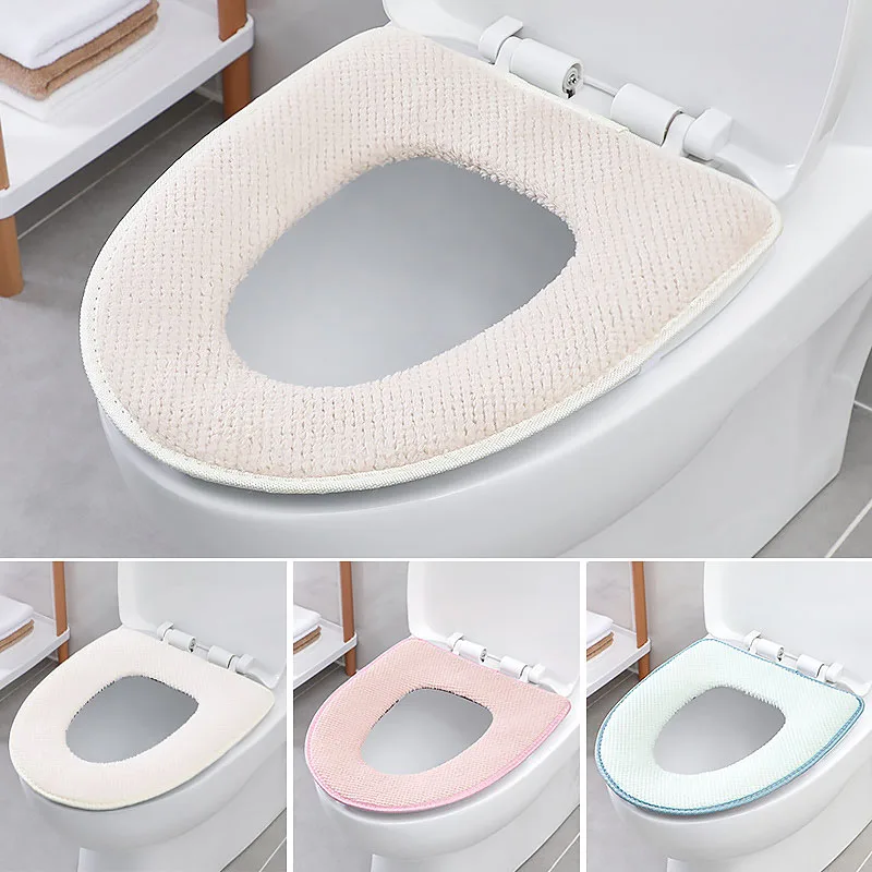 Warm Soft Toilet Cover Cushion Toilet Mat Thick Knitted Bathroom