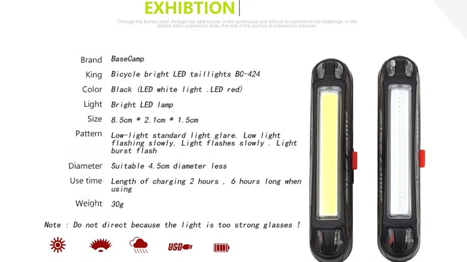 BASECAMP велосипедный светильник USB Перезаряжаемый светодиодный задний светильник водонепроницаемый велосипедный Предупреждение льный светильник для велосипеда задний светильник