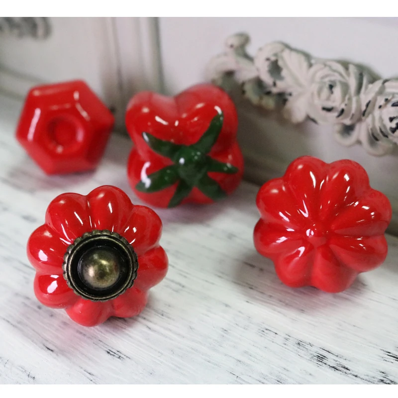 10PCS Red series ceramic Single hole knob American style Knobs
