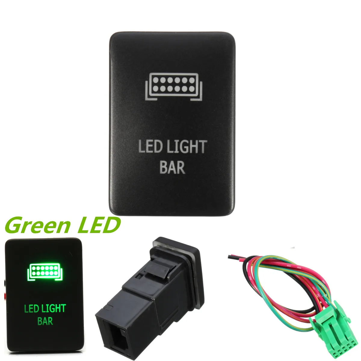

Car Push Switch Green Etching LED Light Bar Switch For Toyota Tacoma 2012-up Center Only Sequoia Highlander 4Runner RAV4 Yaris