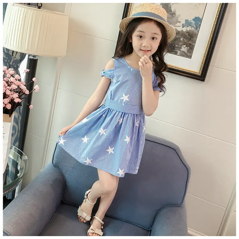 

Girls dress Vestidos Kids dresses for girls 2019 Summer Stripe dresses Off-shoulder princess Mini dress Vestido infantil 4-13y