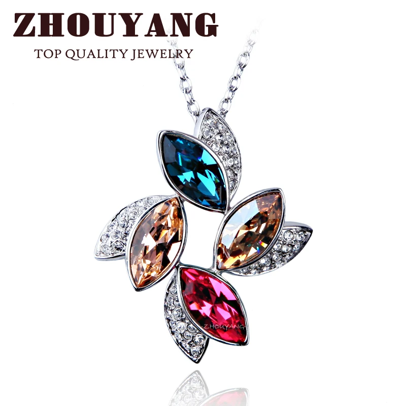 ZHOUYANG Top Quality ZYN436 Luxurious Flower Crystal Necklace Silver Color Fashion Jewellery Nickel Free Pendant Crystal