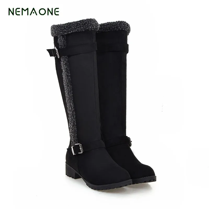 NEMAONE/ г., новые модные зимние женские сапоги до колена на меху на высоком каблуке теплая женская обувь модные зимние сапоги на танкетке