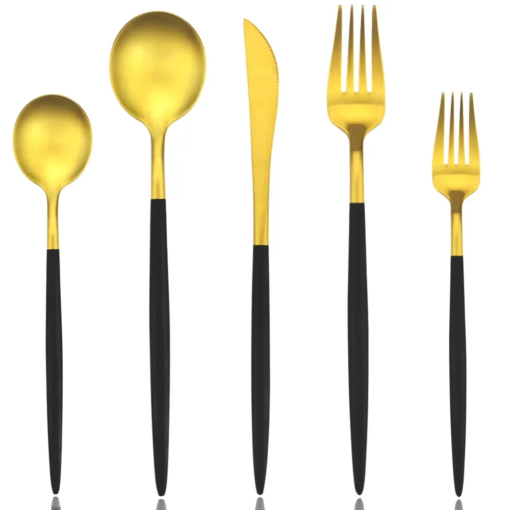 

AOOSY New Design 18/10 Stainless Steel Luxurious Tableware Sets Matte Black and Silver Gold Utensils Dinner Fork Knife