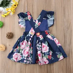 Летнее милое праздничное платье-пачка с цветочным рисунком и открытой спиной для маленьких девочек; сарафан; одежда