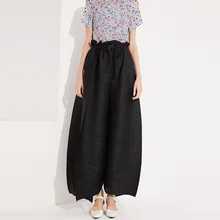 Plus Size Pants Women Miyake Pleats 2019 Spring Summer Personality Elastic Waist Belted Solid Color Casual Wide-leg Pants Plus Size Pants Women Miyake Pleats 2019 Spring Summer Personality Elastic Waist Belted Solid Color Casual Wide-leg Pants