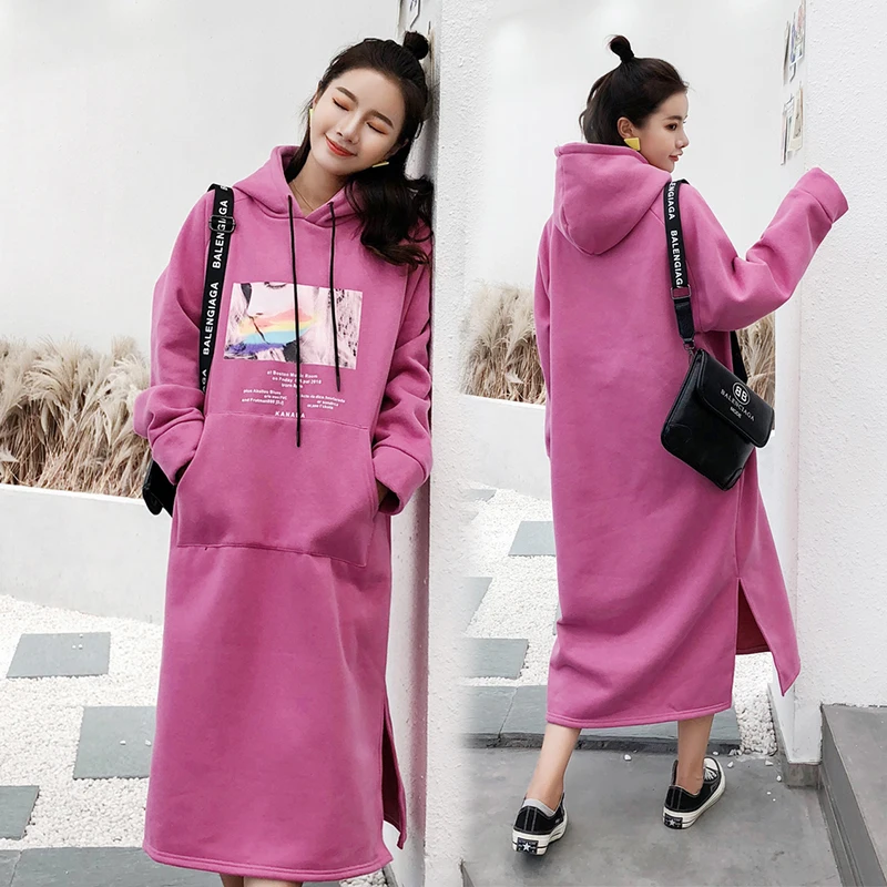 Карман с Для женщин длинные худи, свитшот, пальто осень-зима пуловер с капюшоном Харадзюку С Для женщин s Корейская одежда