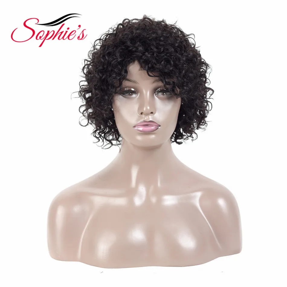 Короткие парики из человеческих волос Sophie не-Remy человеческие волосы кудрявые парики для женщин человеческие волосы машина без запаха H. ORA 6,75 дюймов - Цвет волос: # 1B