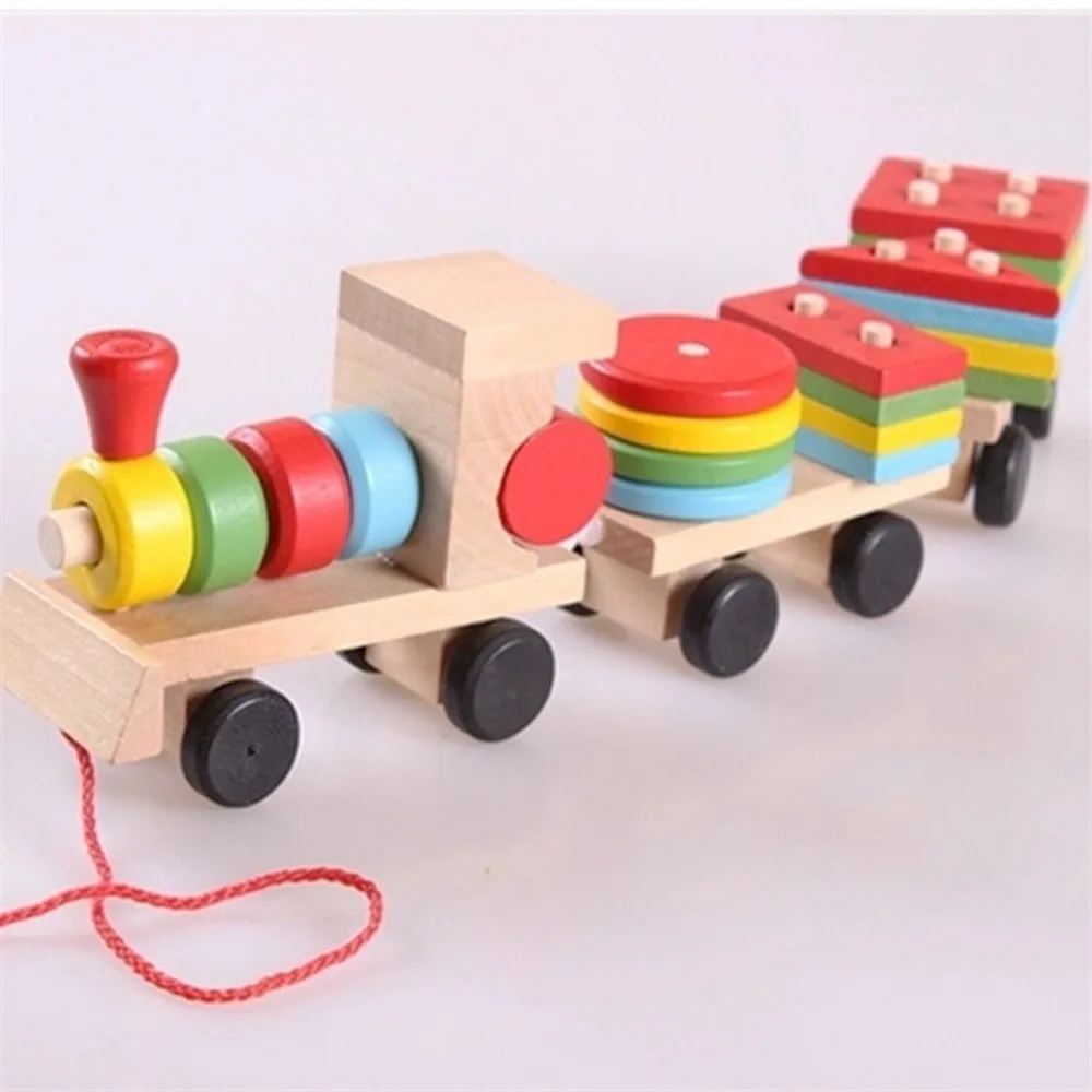 

Kids Wooden Train Vehicle Baby Toys Geometric Shape Matching Wooden Stacking Blocks Baby Kids Early Education Birthday Gift HOT