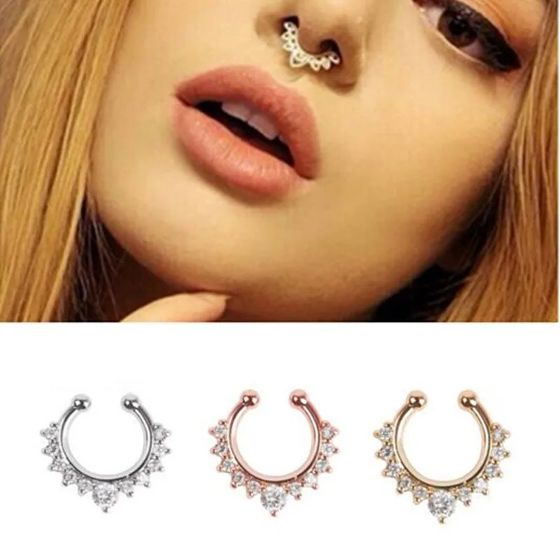 GHRQX Hot Sell Crystal false nose ring C rod false nose nail piercing