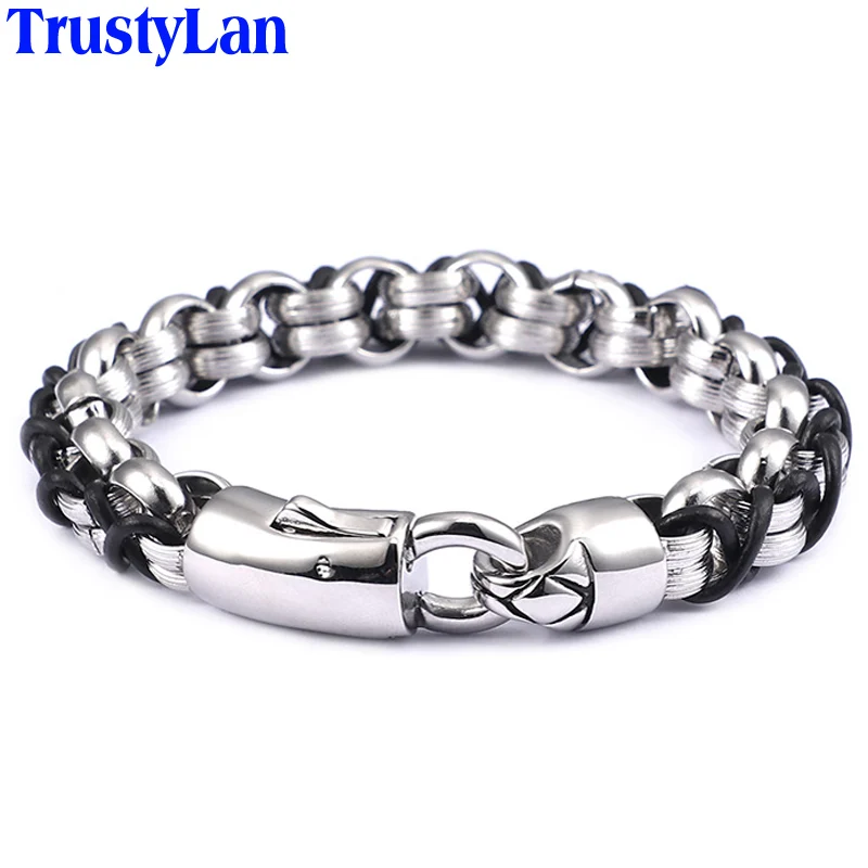 TrustyLan Лидер продаж кожаный браслет мужские звенья цепи 316L из нержавеющей стали