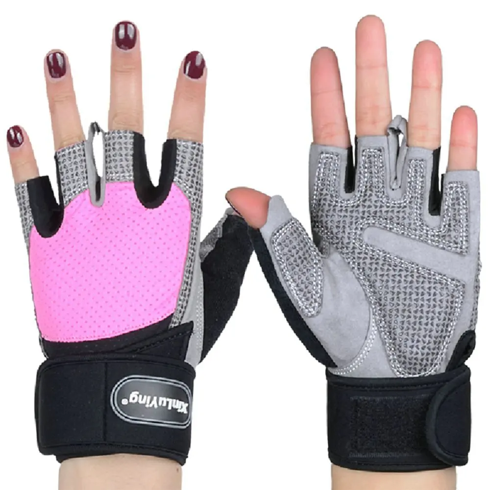 Без боли без усиления фитнес перчатки для занятий тяжелой атлетикой дышащие женские мужские Противоскользящие защитные плюс поясная поддержка тренировочный Спорт 207 - Цвет: Pink and Gray