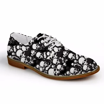 

Customized Fashion Mens Casual Shoes Skull Print Synthetic Leather Oxford Shoes for Man High Quality Lace-ups Male Leisure Flat