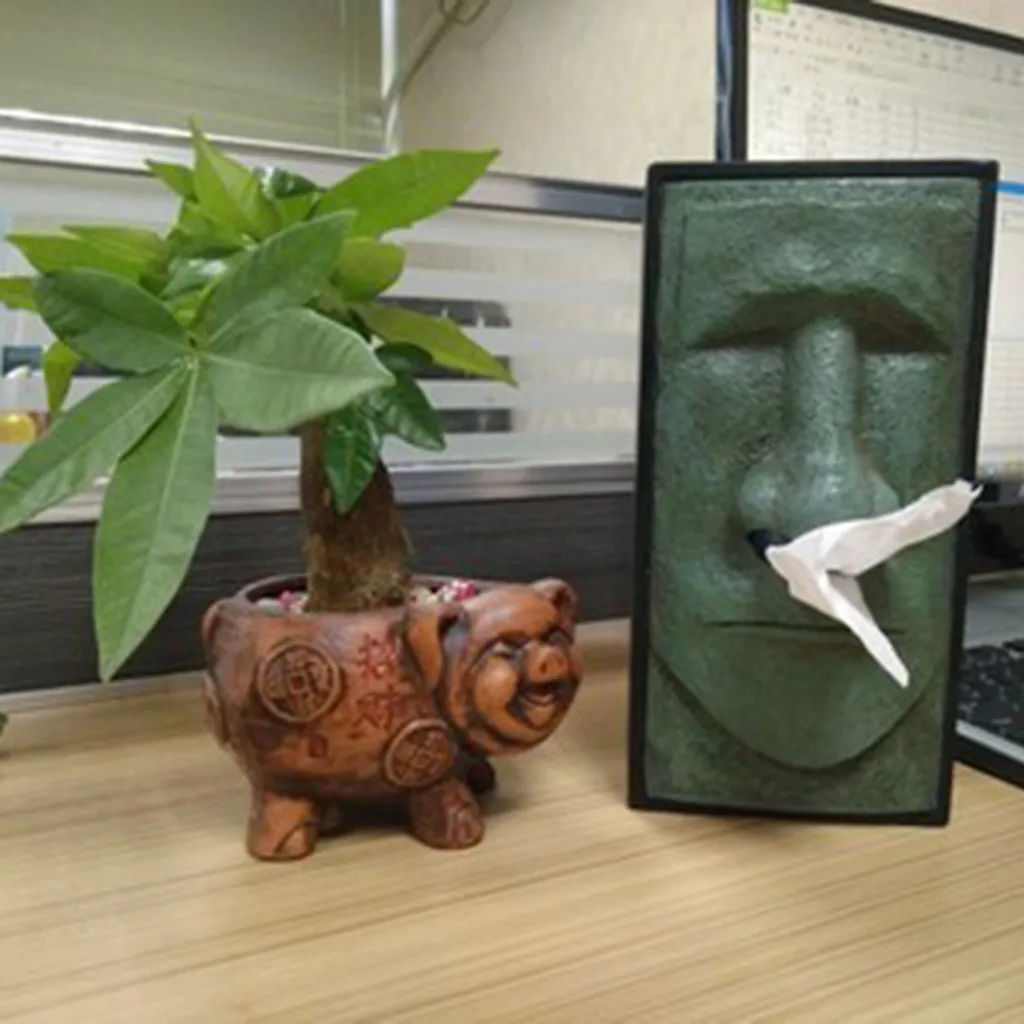 

Head Facial Tissue Box Rectangular Holder Cover Dispenser Face Easter Island Retro Rudy's Nose Paper Napkin Towel Organizer