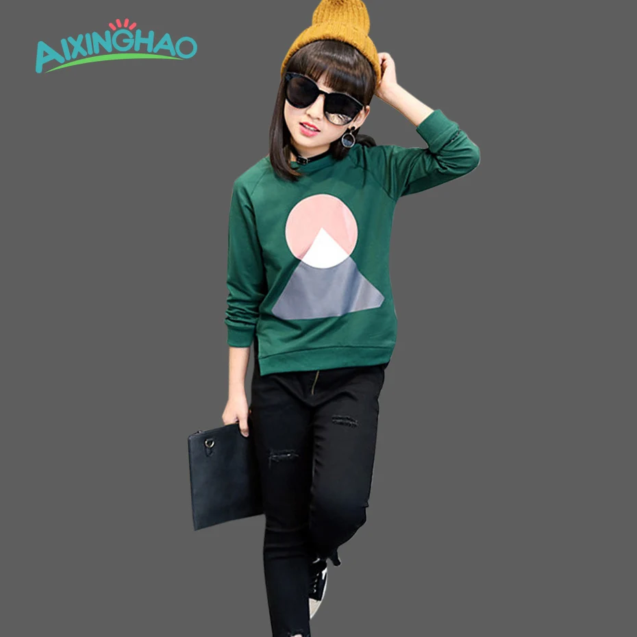 Aixinghao Girls Top Print T shirts Cotton Spring Kids T Shirts Autumn Children Tops Teenage Kids