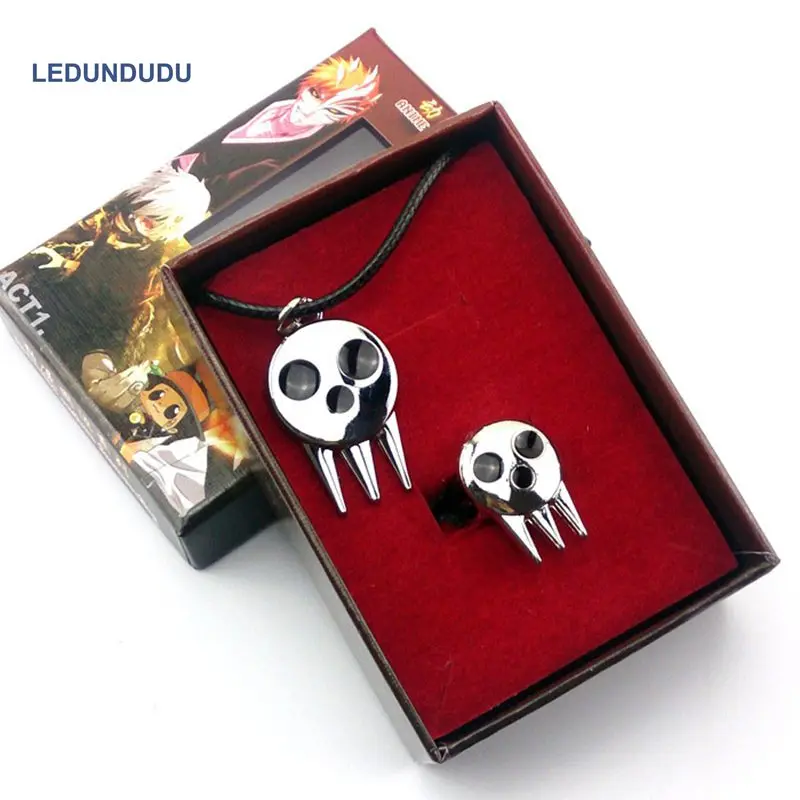 

Anime Soul Eater Cosplay Accessories Death the Kid Necklace Pendants + Rings set Party Props for Halloween Xmas men gift set