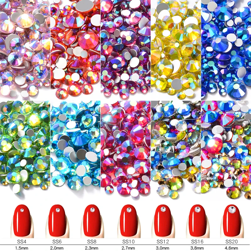 1 упаковка блестящие 10 цветов Варианты кристалл AB дизайн ногтей горный хрусталь украшения смешанные размеры FlatBack 3D Стекло Стразы