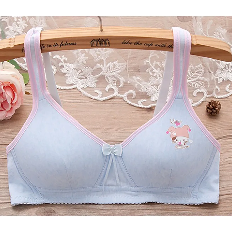 

Women Bras Cute Cartoon Print Bow Knot Teenage Girl Underwear Students Wire Free Bras