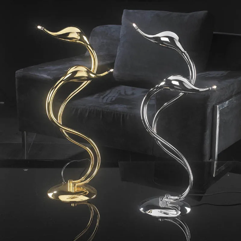 Italy Plated Metal Art Deco Swan Table Light 2 / 5 Lights G4 Chrome Gold Art Deco Art Deco Desk Lamp For Bedroom Study Room