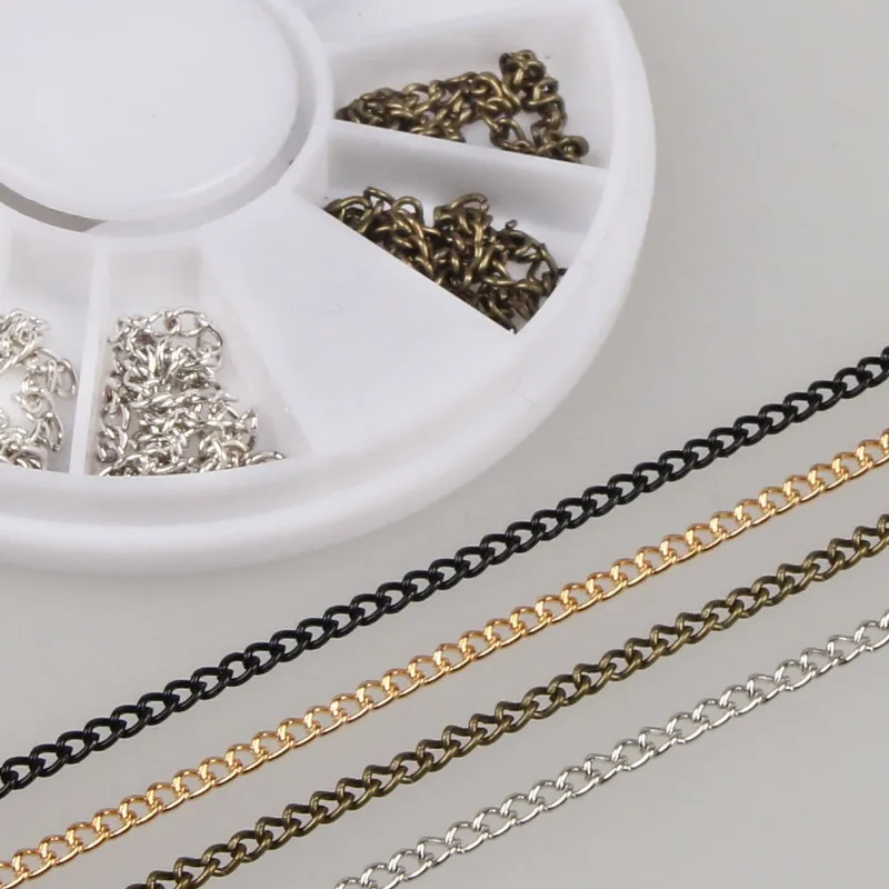 Silver Gold Black Box Alloy Chain Nail Art Wheel Metallic Nails Art