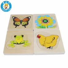 Baby Montessori Biology Toys Preschool Early Education Wooden Multi-layer Growth Puzzle Life Cycle of Animal and Plant