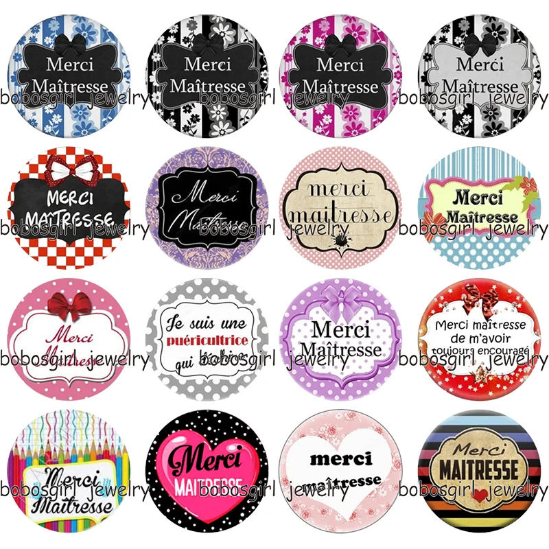 

merci maitresse Teacher glass snap button Charm Popper for Snap Jewelry good quality photo cabochon Gl6018