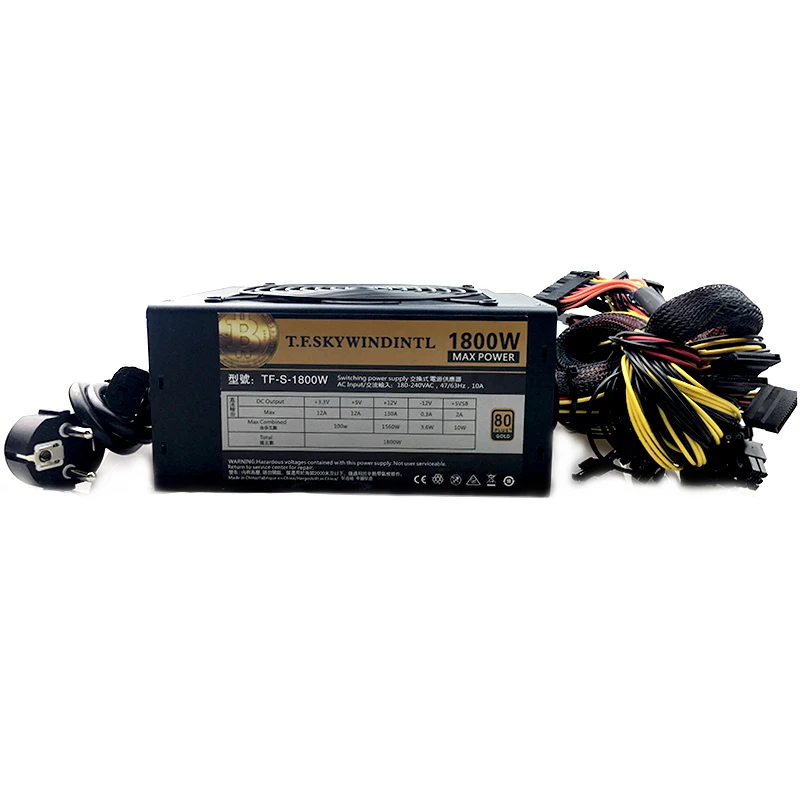 1800W блок питания ATX ETH ZCASH Шахтер Питание 12V 125A Asic Майнер биткоинов для p104 p106 RX 470/480