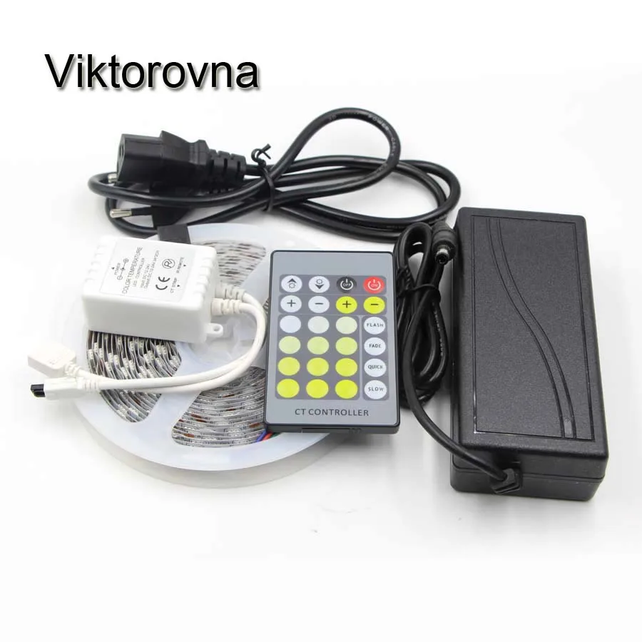 

5m 12V Double Color 5050 SMD LED Strip 12V CW/WW color Temperature Adjustable CCT tape lamp + remote controller + DC12V 5A power