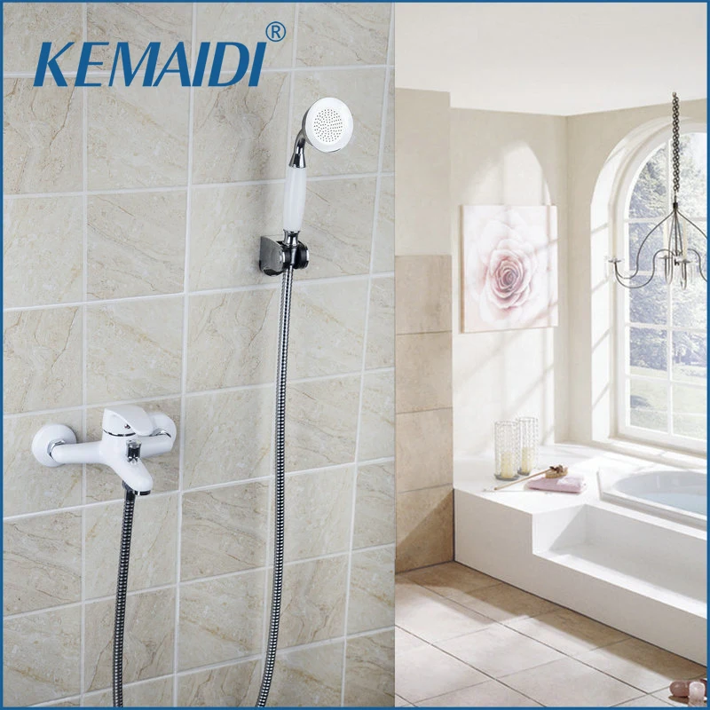 

KEMAIDI Wall Mounted Solid Brass Faucets,Mixers &Taps Hot And Cold Mixer White Painting Bathroom Faucet DS-92272