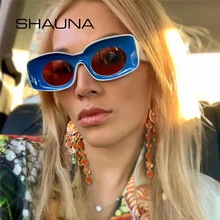 SHAUNA Двойные Цвета Ins Популярные Модные прямоугольные солнцезащитные очки для женщин модная вогнутая рамка ярких цветов мужские Оттенки UV400