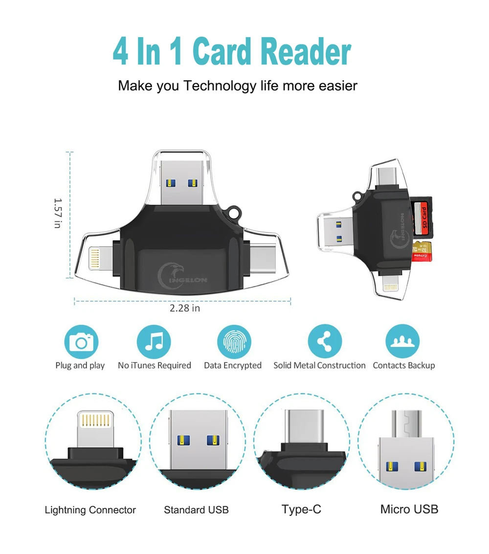 картридер для айфона Ingelon Тип C Micro SD кардридер типо C OTG USB C RS MMC флэш-память idragon для iPhone iPad MacBook адаптер xqd SD ридер