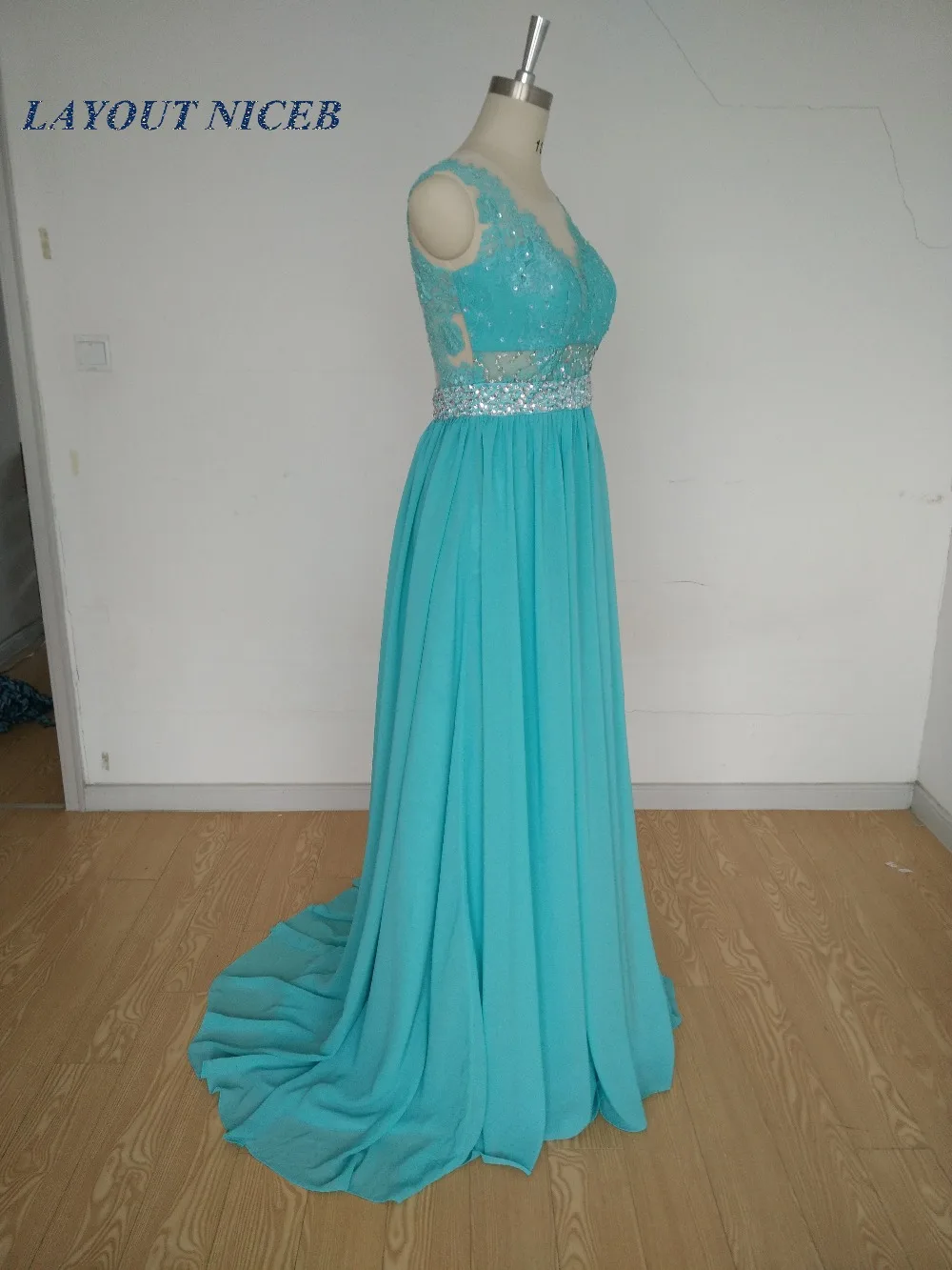 Chiffon Lace Appliques A line Evening Dresses abendkleider Prom Dress