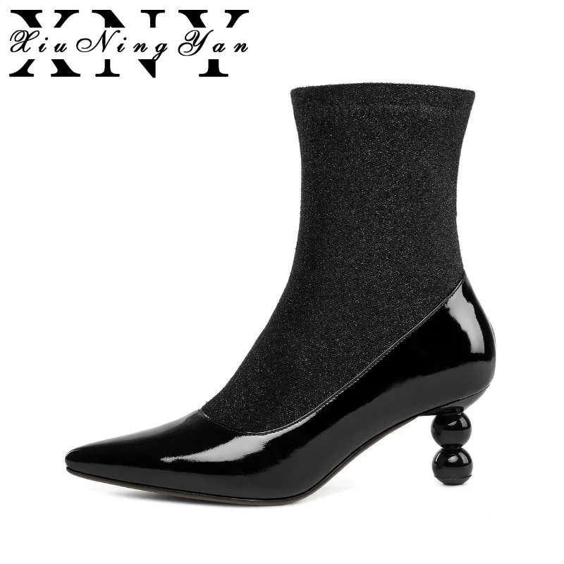 

XiuNingYan Women Ankle Boots Winter Autumn Casual Boots High Heels Shoes Woman Sexy Thin Heels Genuine Leather Shoes Women 2019