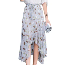 Асимметричная шикарная Женская юбка с поясом, асимметричный подол, эластичная талия, летняя юбка с цветочным принтом, большой размер 2502LY