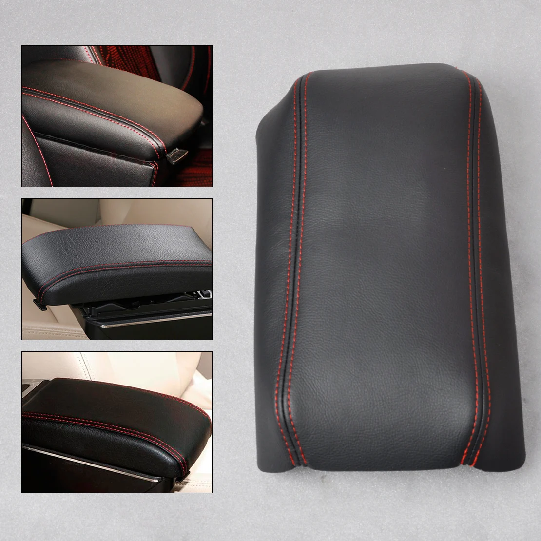 

CITALL Black Leather W/Red Stitching DIY Front Console Lid Armrest Cover Decoration for Honda Accord 2003 2004 2005 2006 2007