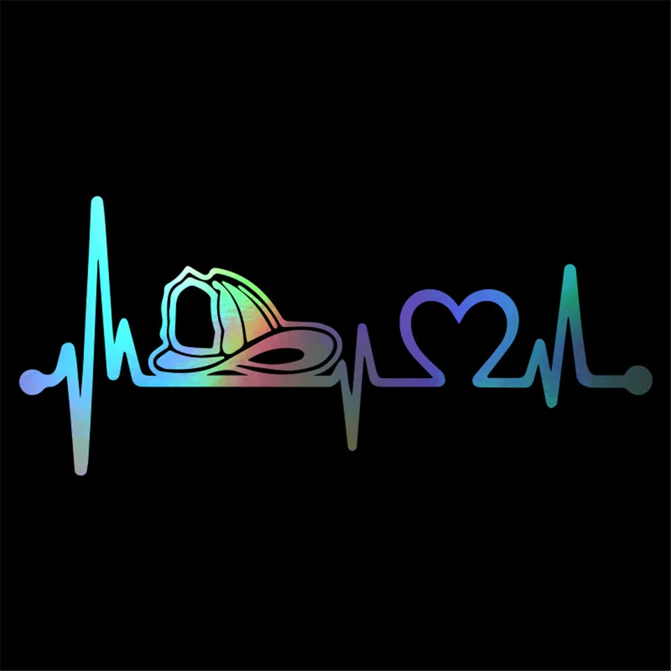 Firefighter Fireman Helmet Heartbeat Lifeline Car Sticker Vinyl Car-styling Reflective Decal Sticker Funny for Car 20.3cm8 (8)