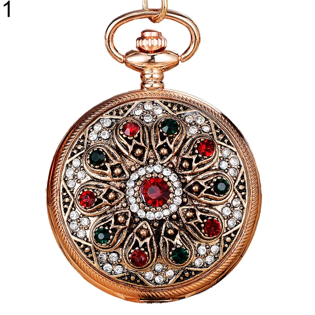 Women's Vintage Carved Multicolor Rhinestone Inlaid Luxury Pocket Watch Gift Women's Vintage Carved Multicolor Rhinestone Inlaid Luxury Pocket Watch Gift