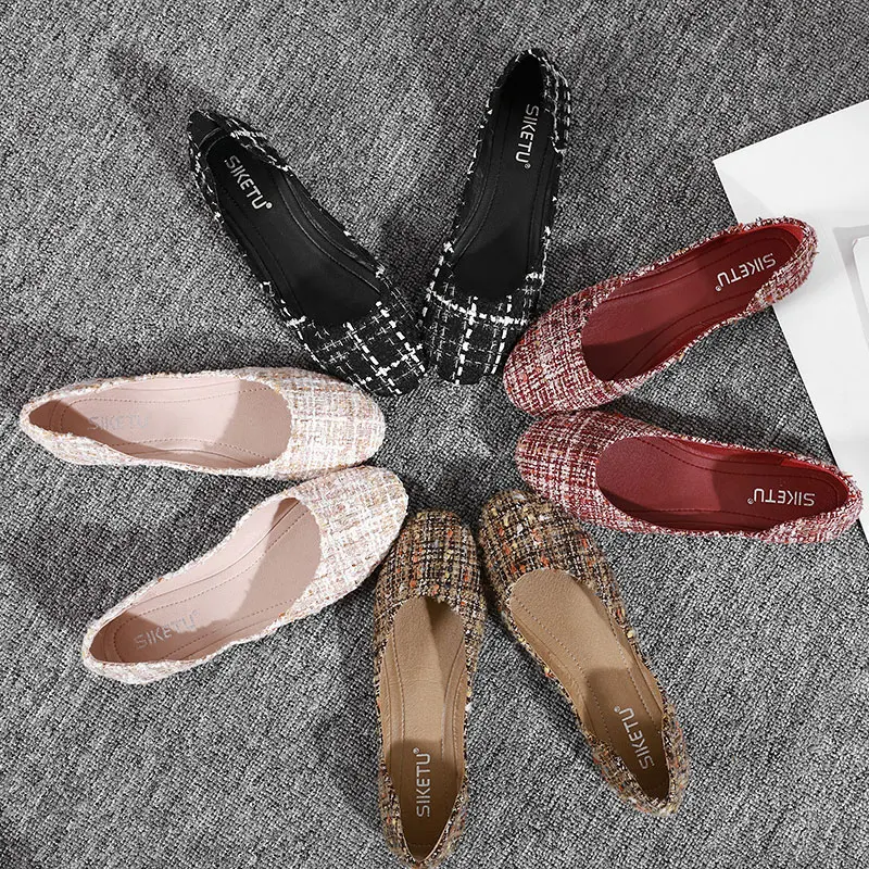 

HEE GRAND Round Toe Casual Shoes 10 Spring 2019 Slip On Ballet Flats Women Plaid Dress Shoes Summer Closed Toe Sandals XWD7726