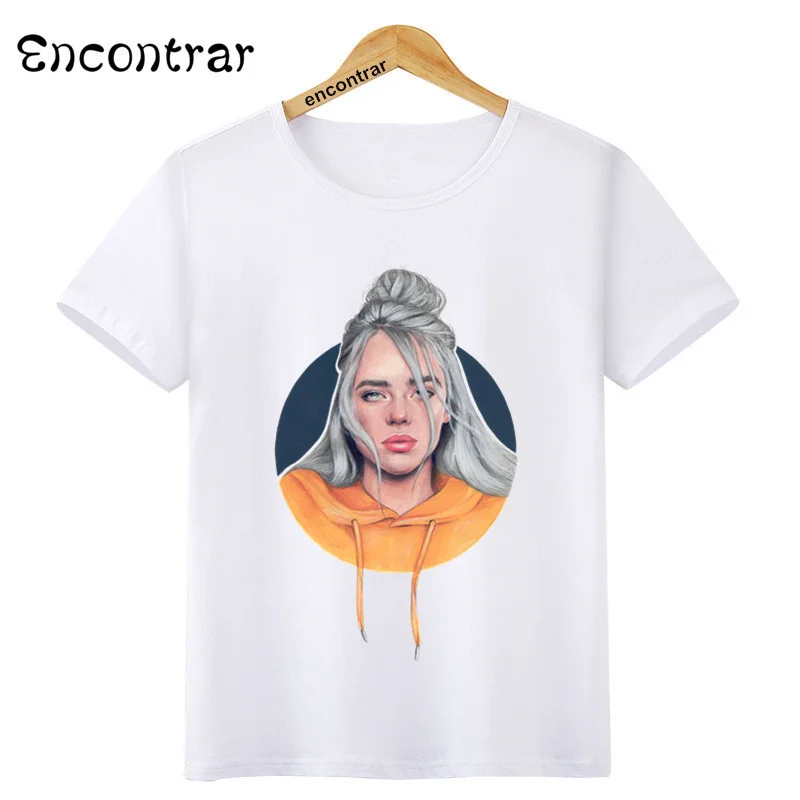 Детская футболка в стиле хип-хоп Billie Eilish Повседневная футболка Летняя футболка с короткими рукавами и круглым вырезом для мальчиков и девочек футболка высокого качества Топ ooo4545 - Цвет: oHKP4545A