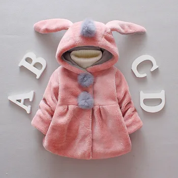 

Baby Girls Winter Coat Autumn Warm Newborn Baby Girls Hooded JacketsCoats Faux Fur Kids Winter Tops For Girls Bunny Design