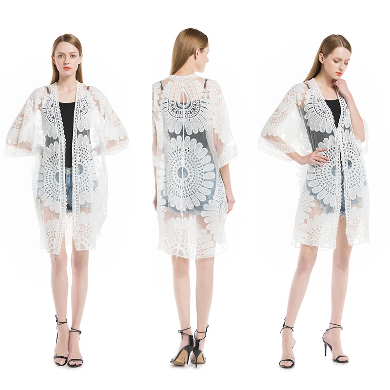 2018 Pareo Beach Cover Up Floral Embroidery Bikini Cover Up Swimwear Women Robe De Plage Beach Cardigan Bathing Suit Cover Ups (7)