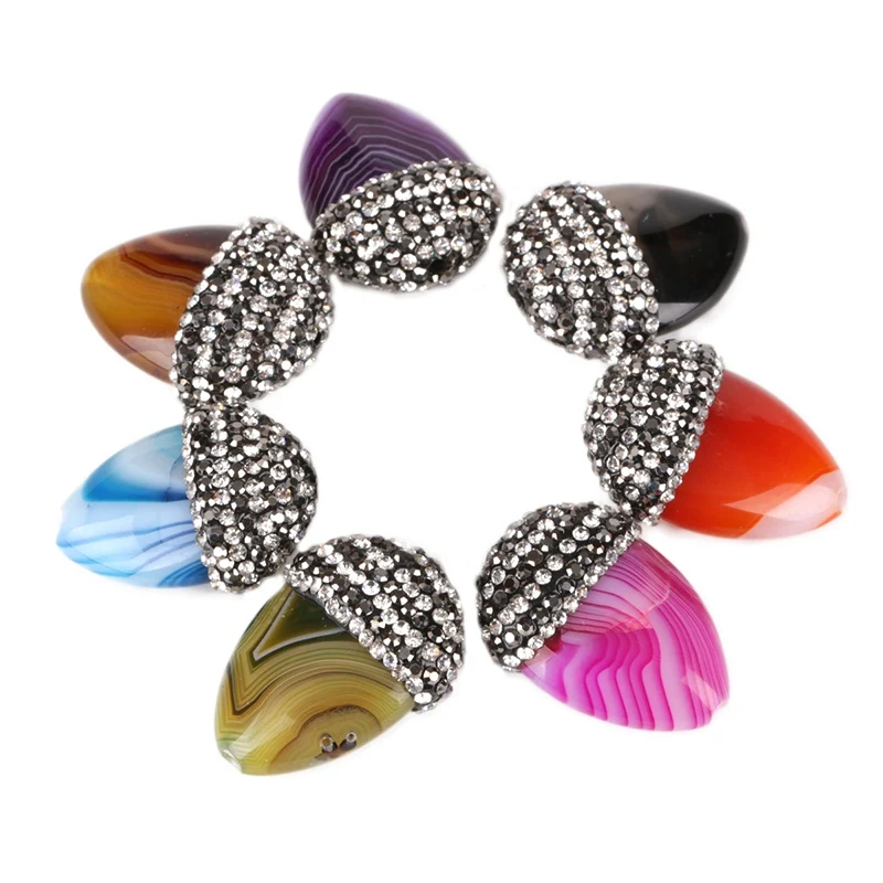 

Tear Drop Natural Lace Patten Onyx Translucent Stone Pave Black White Rhinestone Charm Connector Dangle Earring For Women