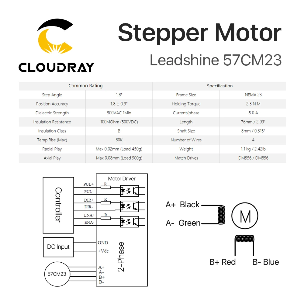 Leadshine 2 фазы шаговый двигатель 57CM23 для NEMA23 5A Длина 76 мм вал 8 мм