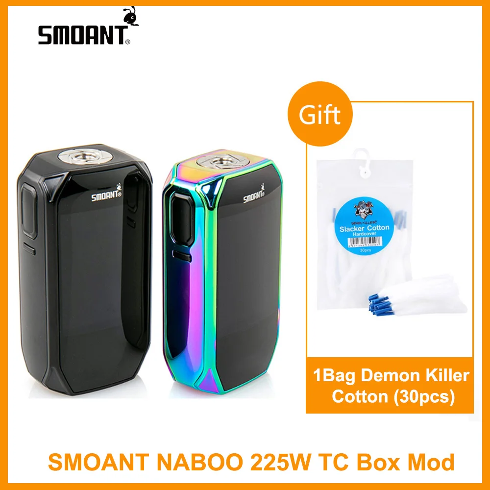 

Free Gift Cotton Original Smoant Naboo TC Box Mod 225W Output VW/TC/TCR Mode 2.4 inch TFT colorful screen 510 Thread E-Cig