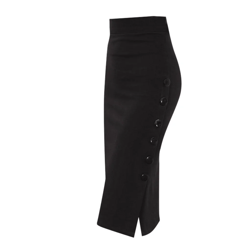CHAMSGEND женская сексуальная юбка-карандаш летняя Однотонная юбка с высокой талией на пуговицах, раздельная юбка офисная Модная элегантная юбка Mar5