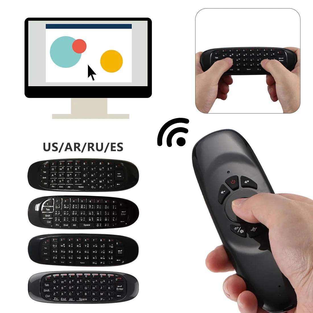

Mini Fly Air Mouse English Arabic Spain Russian Multilingual 2.4GHz Wireless Keyboard Remote Controller for PC
