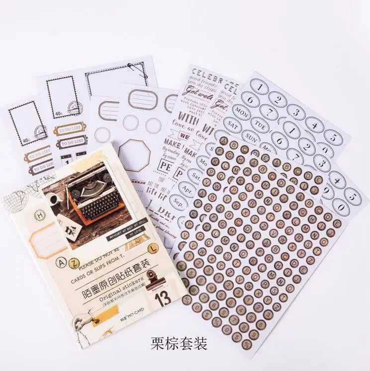 

10pcs Retro Typewriter letters Calendar Number Alphabet Week Plan Date Border Decorative Stickers DIY Scrapbooking Diary album