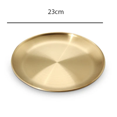 Golden Stainless Steel Tray Scandinavian Round Storage Tray Simple Snack Cake Display Metal Plate Photography Props - Цвет: 23cm