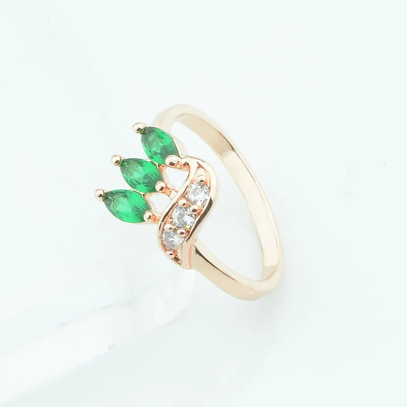 FJ женские овальные кольца с зеленым белым кубическим цирконием 585 цвета розового золота